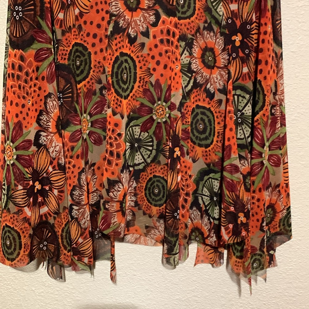 Tribal Skirt S Brown Red Orange Green Floral Mesh Like Shell Pull On Stretchy - Picture 12 of 16